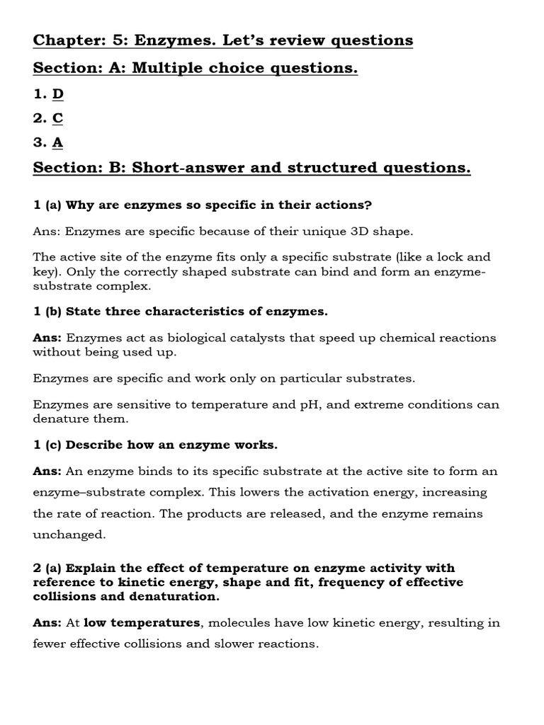 Chap.5. Enzymes. Review Questions From Book | PDF