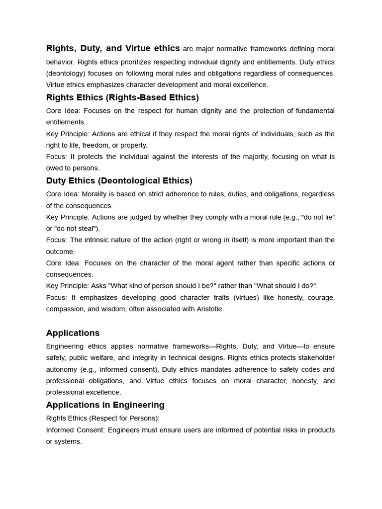 Rights, Duty, And Virtue Ethics | PDF
