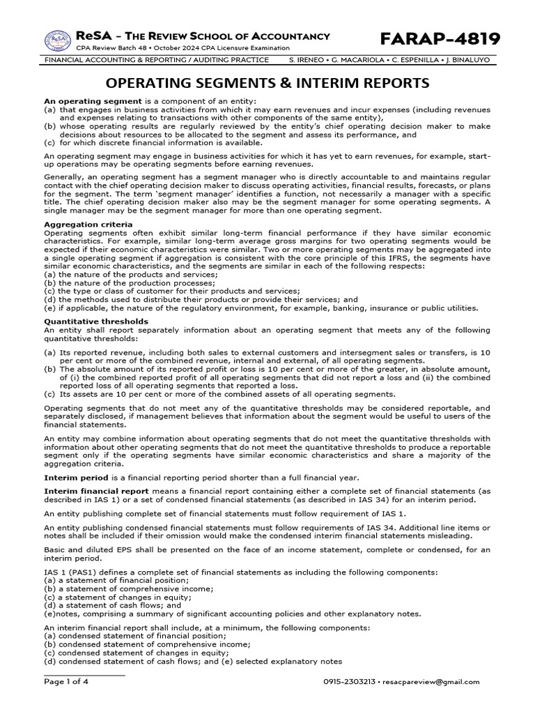 FARAP-4819 (Operating Segments & Interim Reports) | PDF | Revenue ...