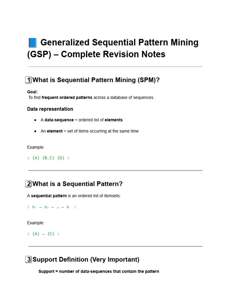 ? Generalized Sequential Pattern Mining (GSP) – Complete Revision Notes ...