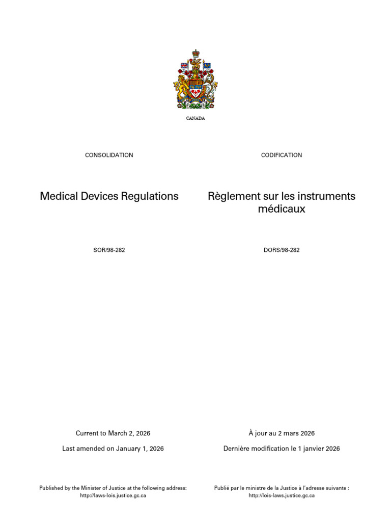 Canada Medical Devices Regulations 2026 | PDF