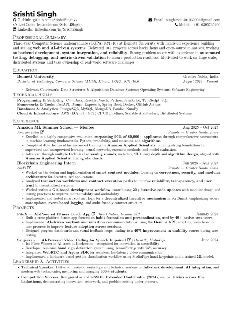 Sri Sht i Singh Resume Siemens | PDF | Machine Learning | Computer Science