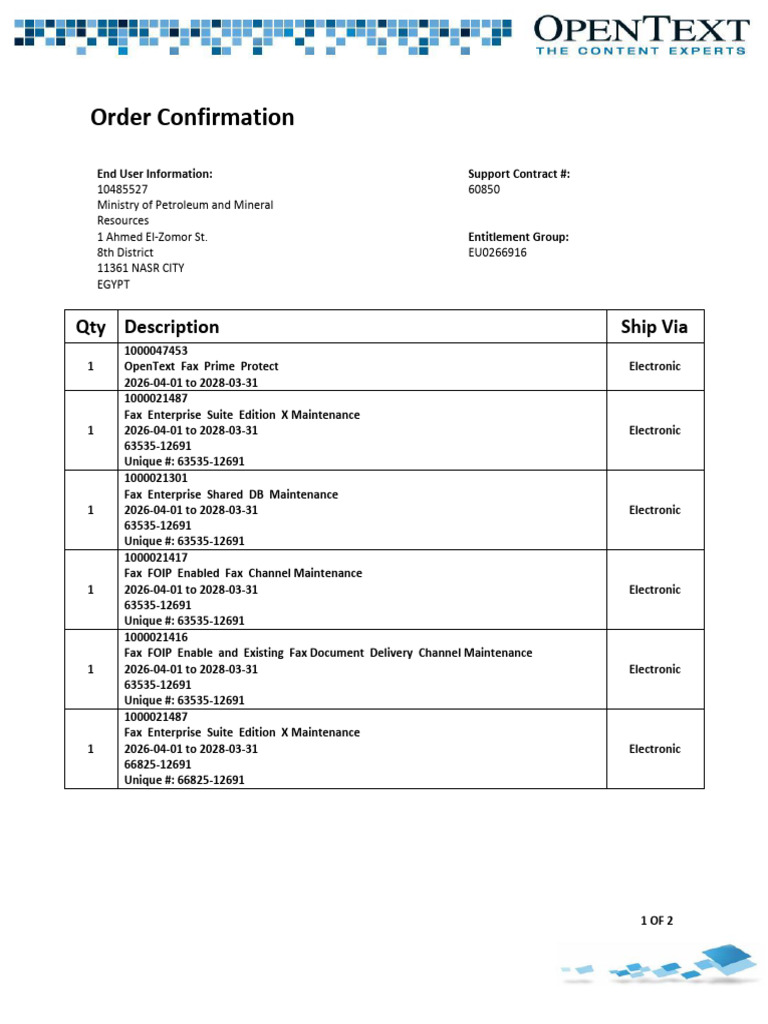 Order Confirmation F266215 | PDF
