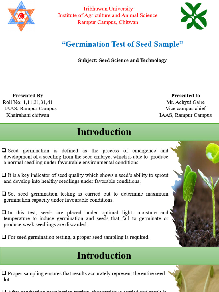 Germination test of seed sample ppt | PDF