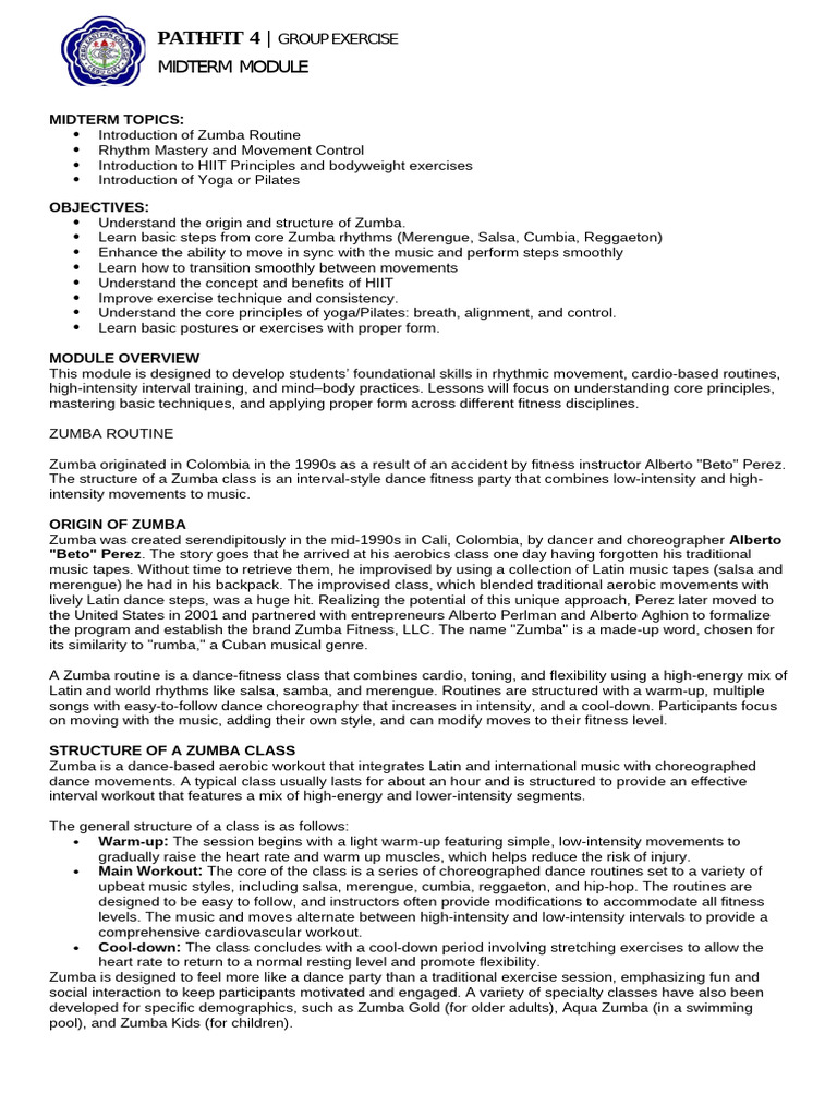 Pathfit 4 Midterm Module | PDF | Pilates | High Intensity Interval Training