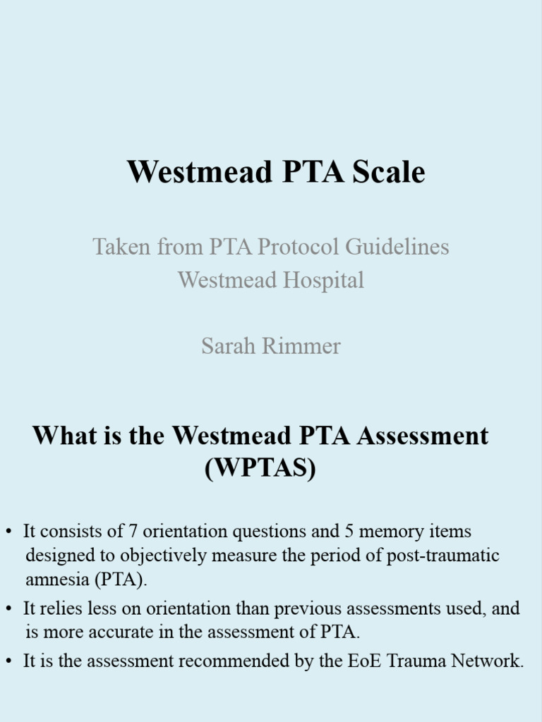 Westmead PTA Scale Copy | PDF | Nonverbal Communication | Recall (Memory)
