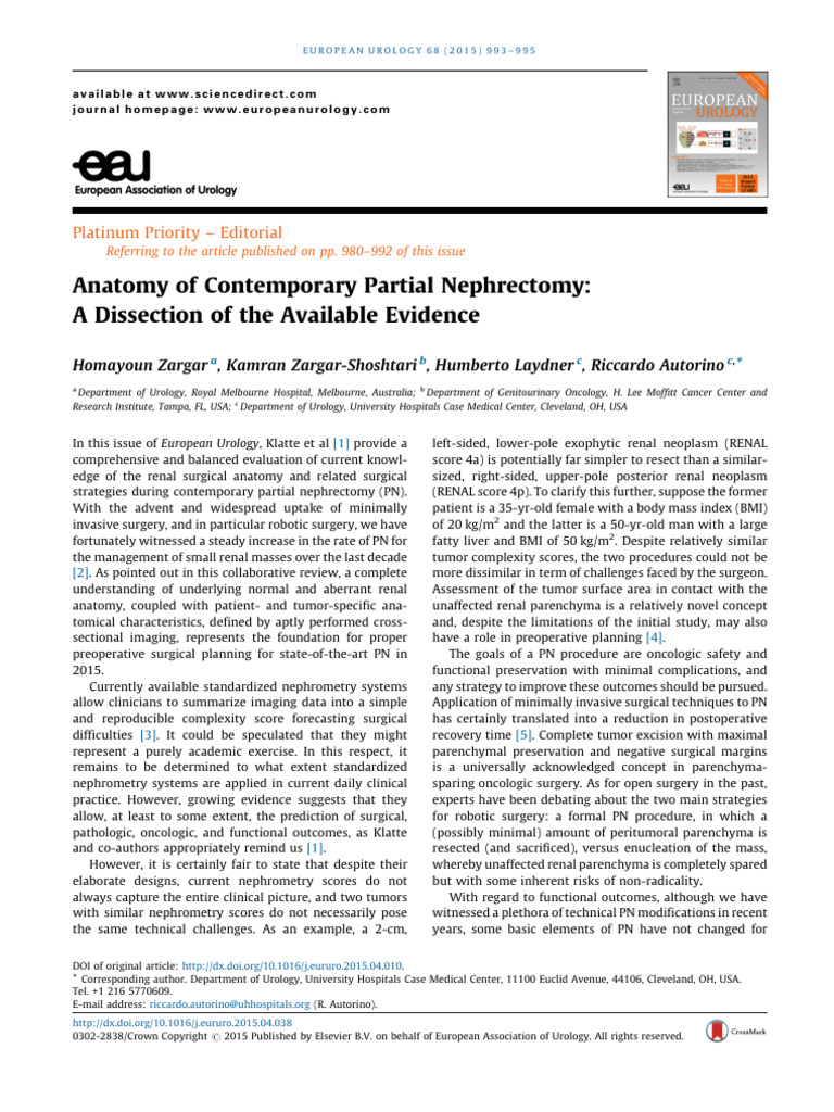 Anatomy of Contemporary Partial Nephrectomy | PDF | Surgery | Urology