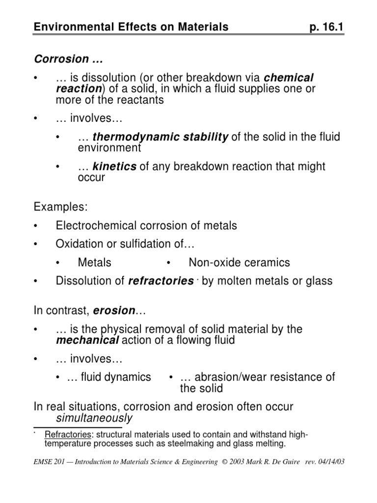 Corrosion Chemical Reaction Environmental Effects On Materials P. 16.1