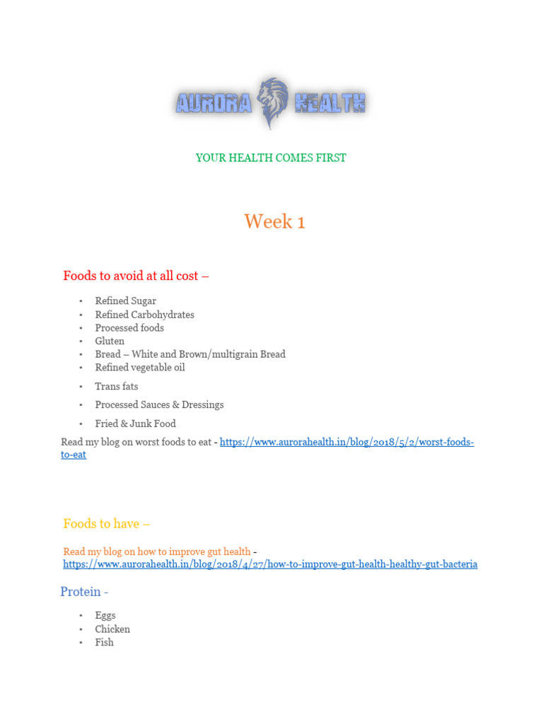Workout and Nutrition Program - Week 1 | PDF