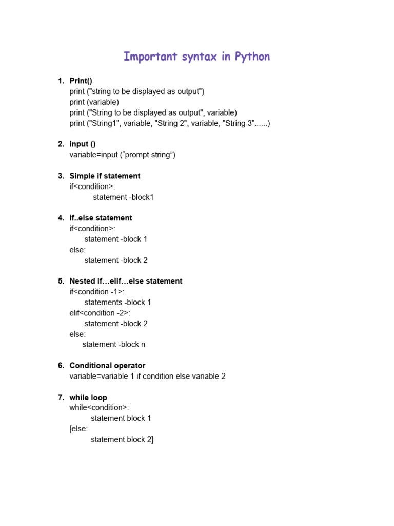 Important syntax in Python.docx | PDF