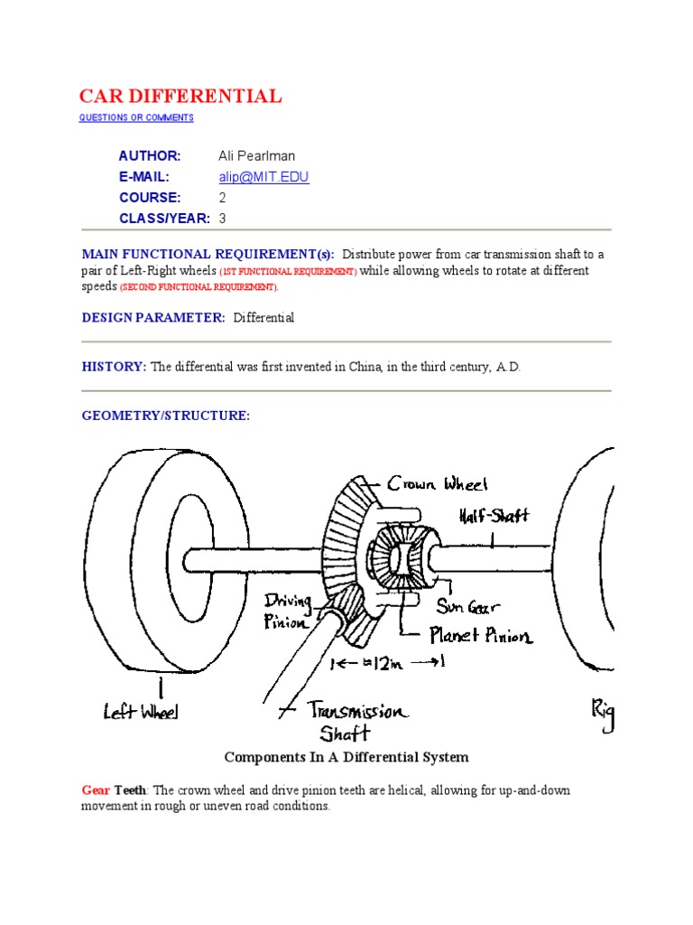 Car Differential Gear Transmission (Mechanics)