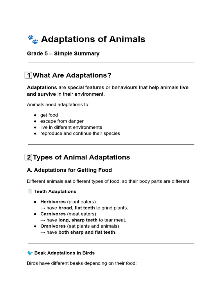 ? Adaptations of Animals | PDF | Predation | Foods