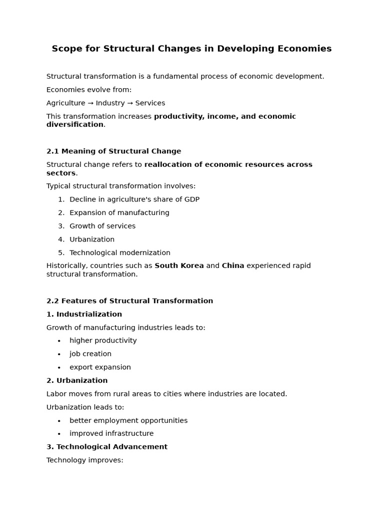 Scope for Structural Changes in Developing Economies | PDF