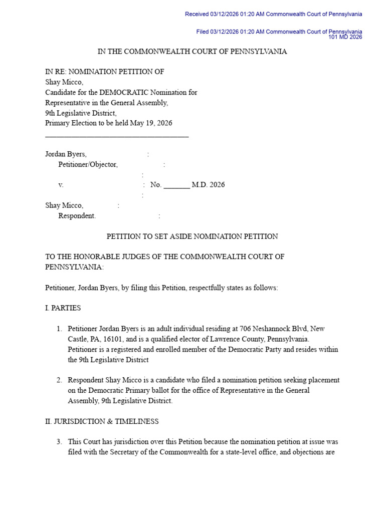 101 MD 2026 - 3/12/2026 - Petition | PDF | Affidavit | Government