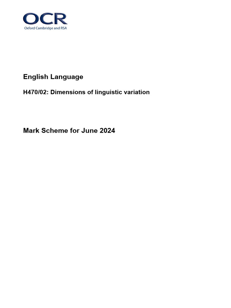 726765 Mark Scheme Dimensions of Linguistic Variation | PDF