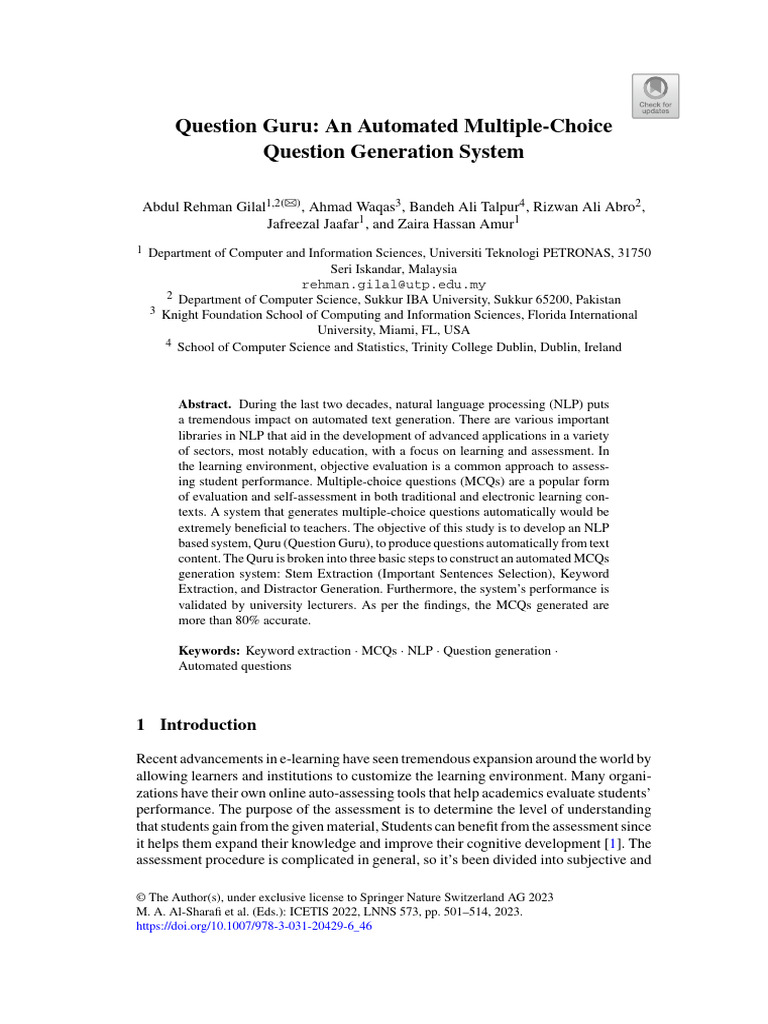QuestionGuru-AnAutomatedMultiple-ChoiceQuestionGenerationSystem | PDF ...