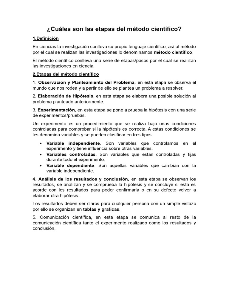 1.cuales Son Las Etapas Del Metodo Cientifico | PDF
