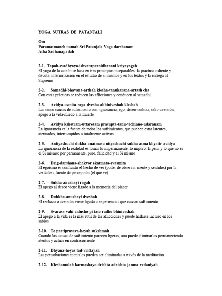 Yoga Sutras de Patanjali (Con Traduccion) Capitulo 2,Doc | PDF ...