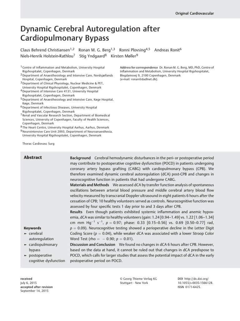 Dynamic Cerebral Autoregulation After Cardiopulmonary Bypass | PDF ...