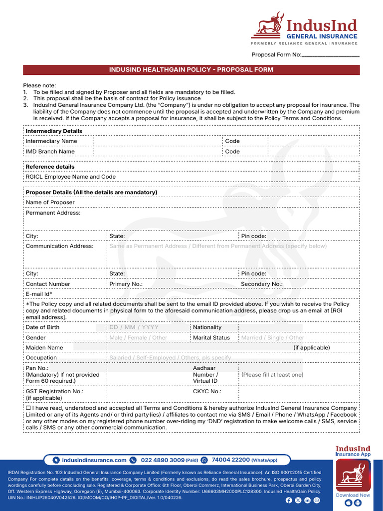 Indusind ProposalForm | PDF | Payments | Respiratory Diseases