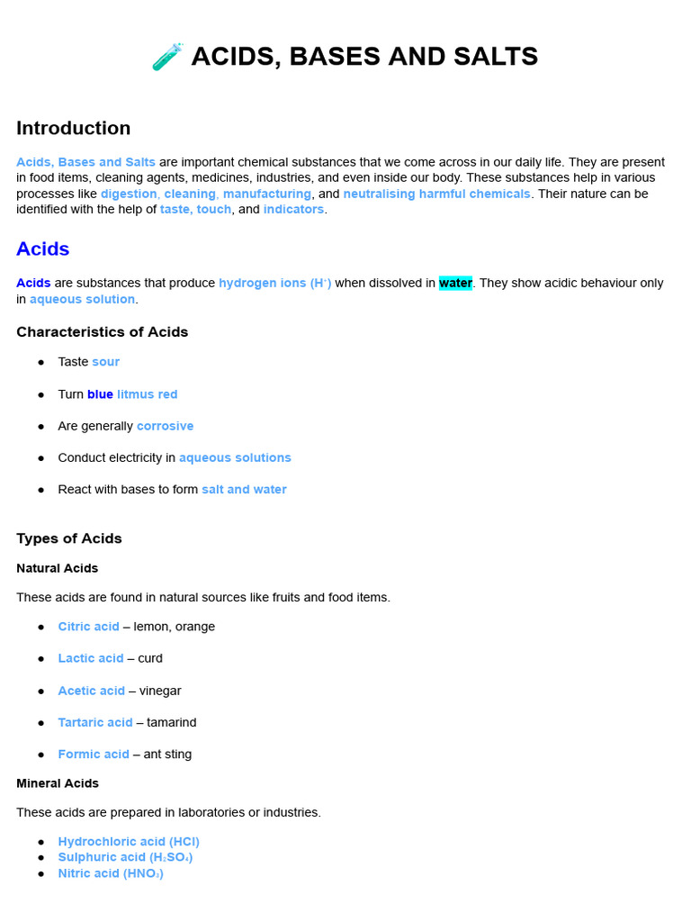 ? Acids, Bases and Salts | PDF | Acid | Hydroxide