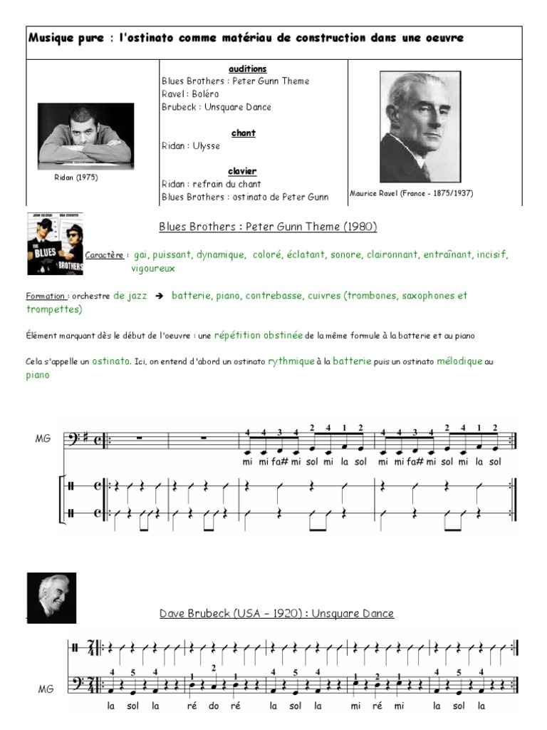 Boléro De Ravel Fiche Pédagogique 4° - Ostinato Comme Materiau de Construction Dans Une Oeuvre | PDF |  Compositions musicales | Formes musicales