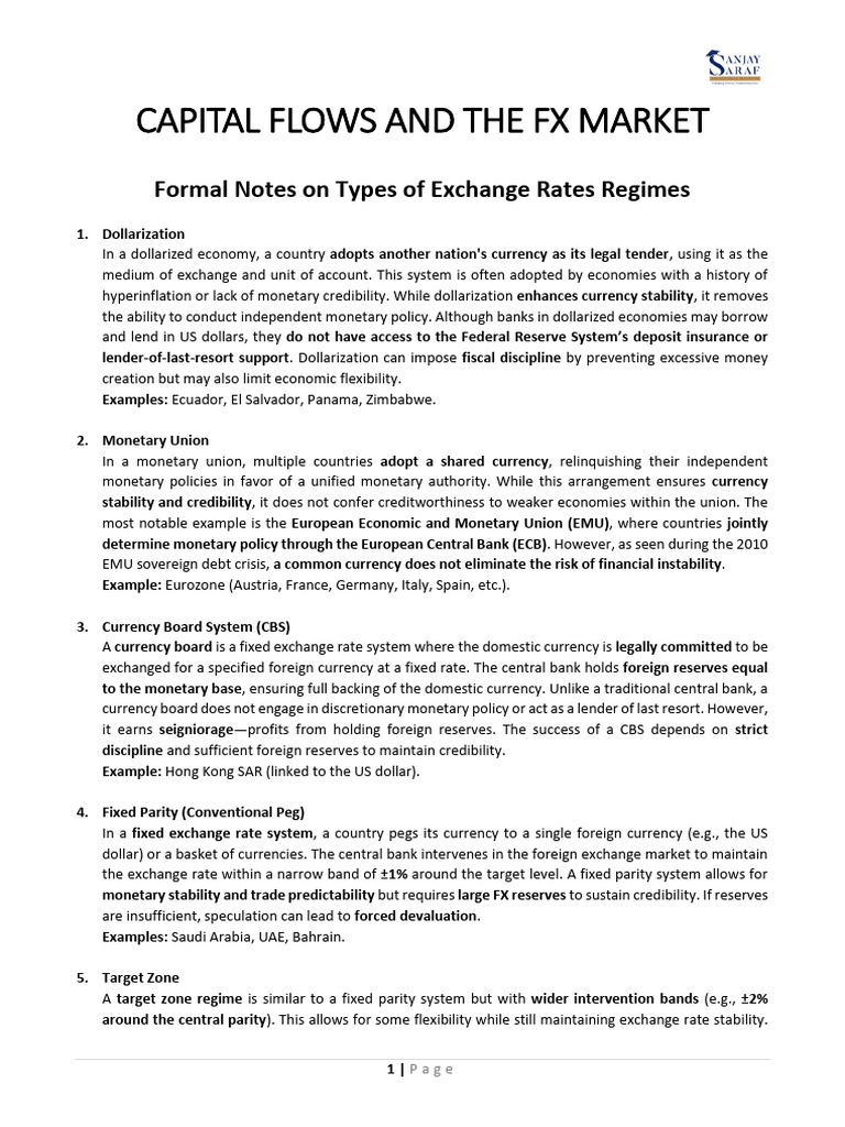 Formal Notes on Types of Exchange Rate Regimes | PDF