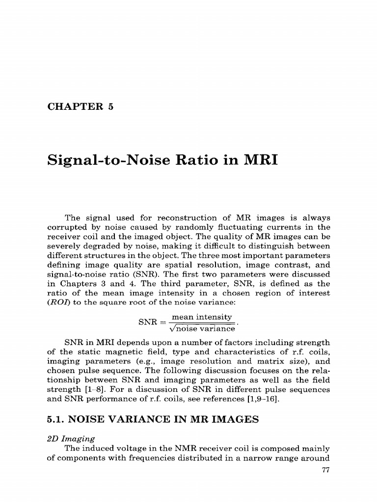 Chapter 5 Signal to Noise Ratio in MRI 2000 Magnetic Resonance Imaging ...