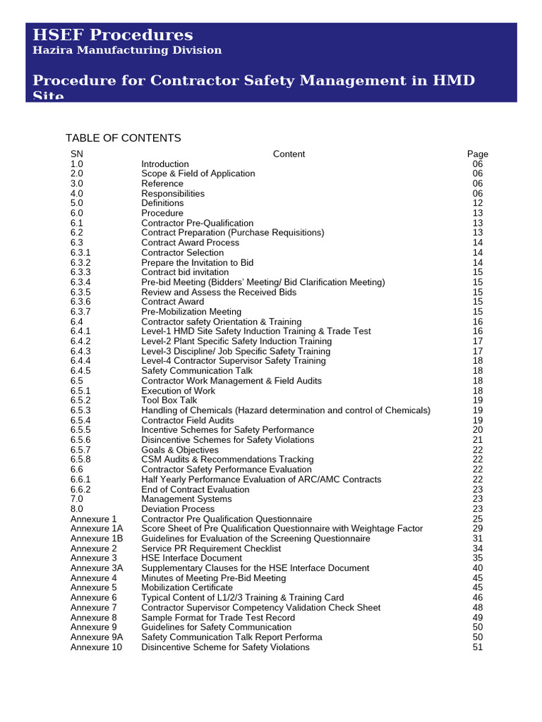 468314679 Procedure for Contractor Safety Management | PDF