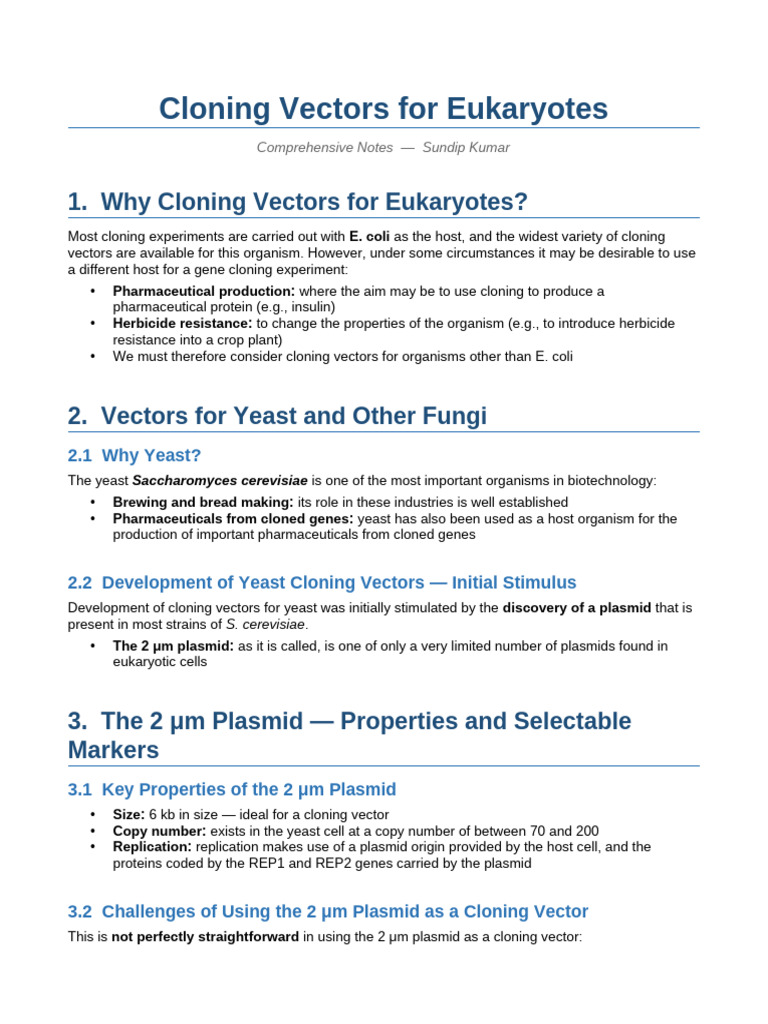 Cloning Vectors Eukaryotes Notes | PDF | Vector (Molecular Biology ...