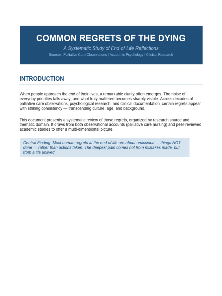 Regrets of the Dying Notes (1) | PDF | Psychology | Hospice