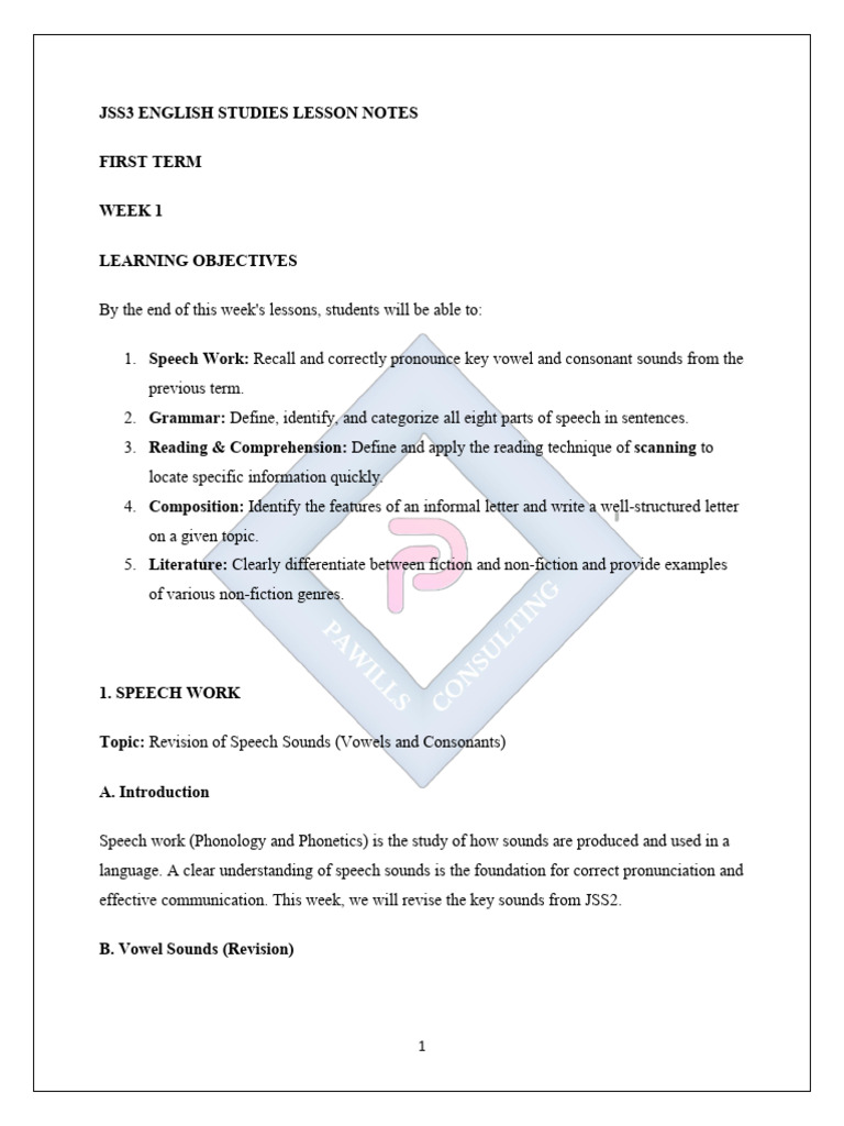 Jss3 English Studies Lesson Notes | PDF | Adverb | Poetry