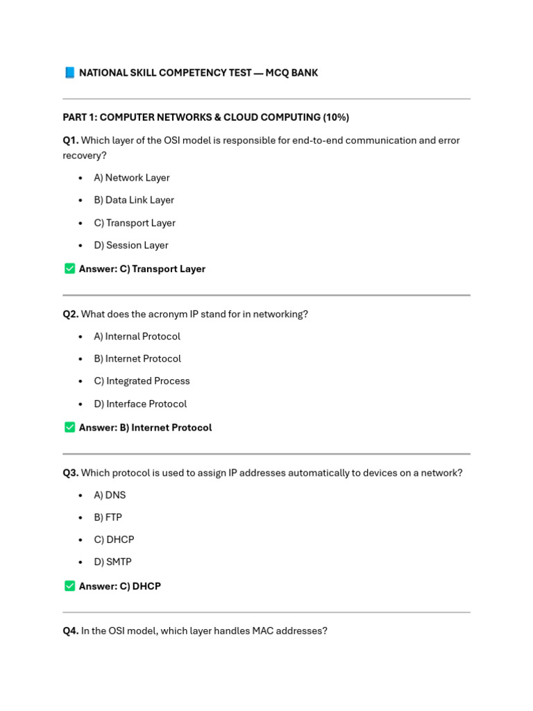 National Skill Competency Test | PDF | Computer Network | Osi Model