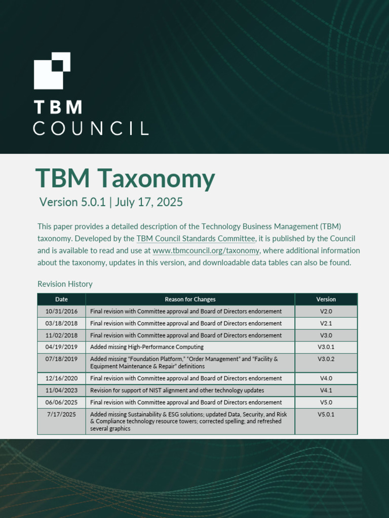 2025 - TBM Taxonomy Version 5.0.1 - Whitepaper | PDF | Cloud Computing ...