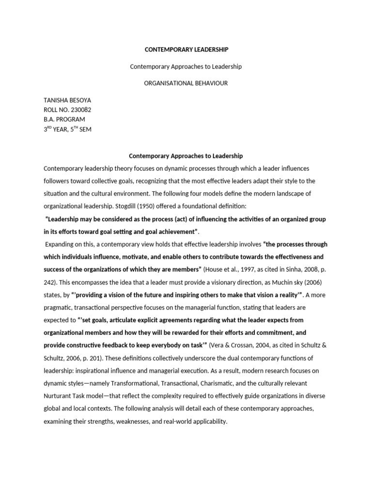 Contemporary Leadership | PDF | Leadership | Transformational Leadership