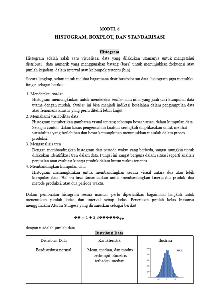 Modul 6 - Histogram, Boxplot, Dan Standarisasi | PDF