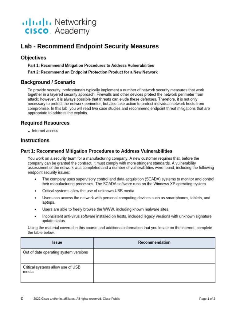 9 3 6 Lab Recommend Endpoint Security Measures | PDF