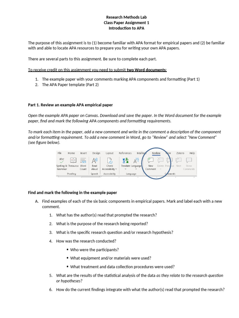 Class Paper Assignment 1 -Introduction to APA | PDF