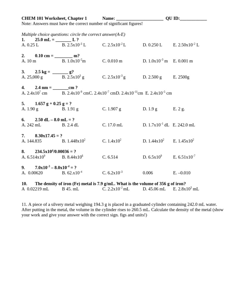 Worksheet Chapter 1 | PDF
