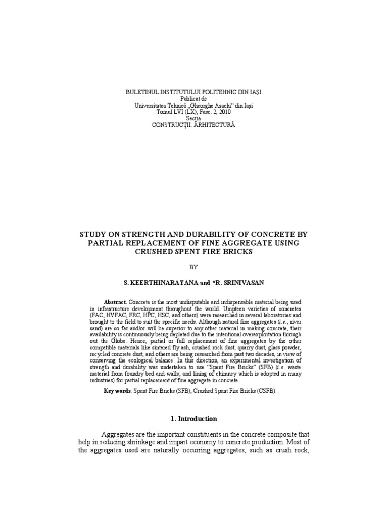 Crushed Spent Fire Bricks As Fine Aggrigate Pdf Construction