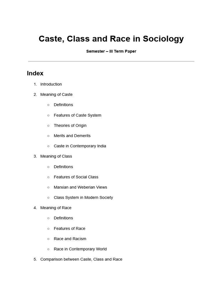 Caste, Class and Race in Sociology | PDF | Caste | Racism