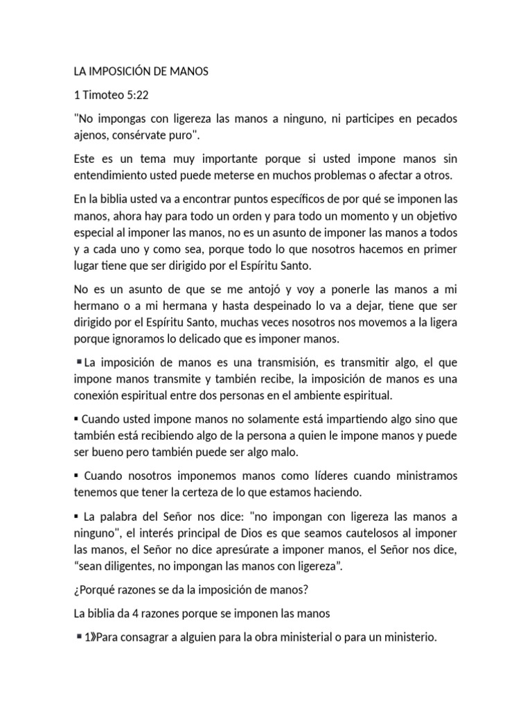 La Imposición de Manos | PDF