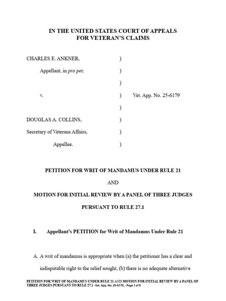 25-6179 PETITION FOR WRIT OF MANDAMUS UNDER RULE 21 and MOTION FOR ...