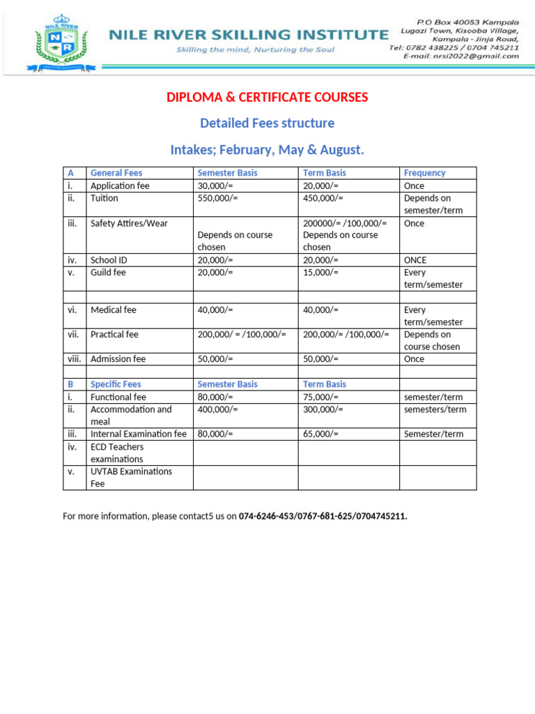 NRSI Detailed Fees Structure_121612 | PDF