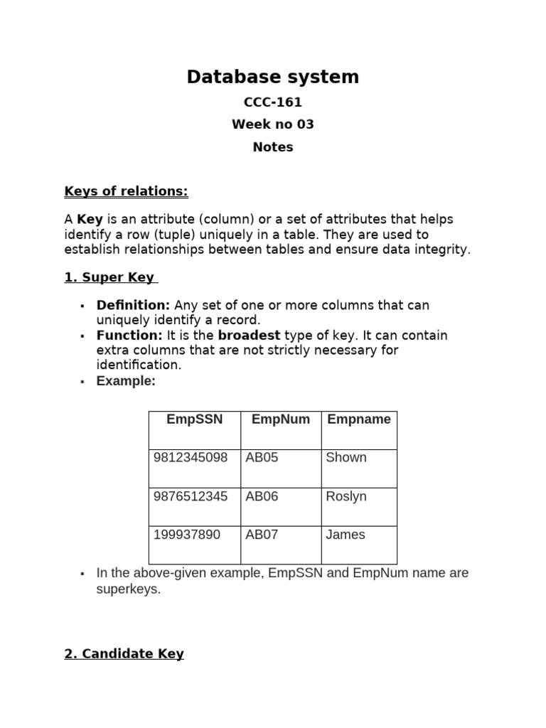 Database Systems Week No 03 Notes | PDF | Database Index | Databases