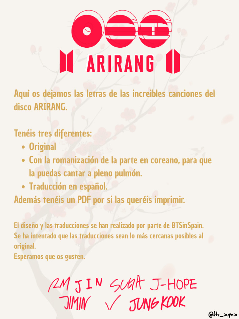 Letras Álbum Arirang BTS | PDF