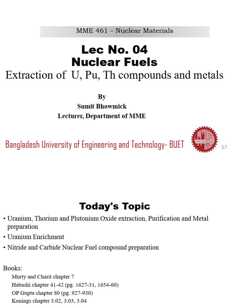 MME 461 Lec 4- Chemical Extraction of Nuclear Fuels | PDF