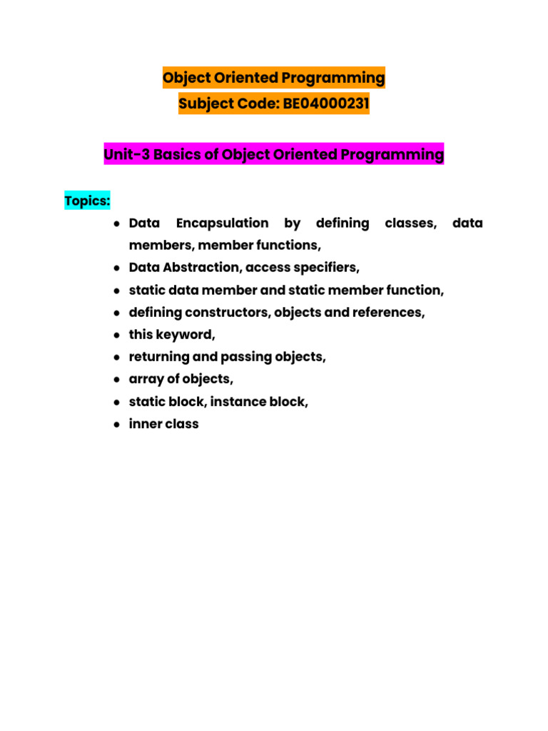 Unit-3 Basics of Object Oriented Programming (5) | PDF | Method ...