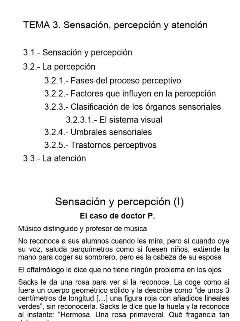 3 Tema-3.-Sensación-percepción-y-atención | PDF | Percepción | Sentidos