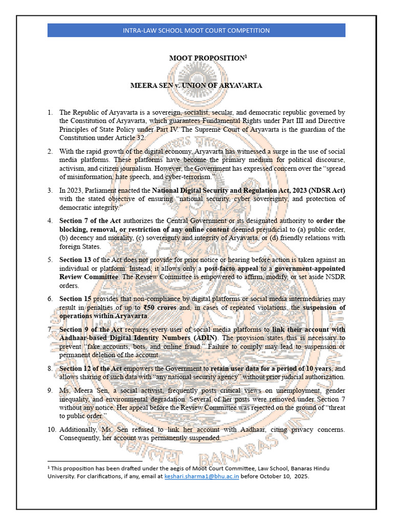 Moot Proposition 2025 | PDF | Sovereignty | Privacy